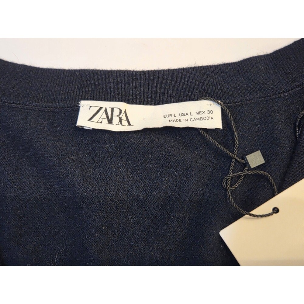 ZARA Black V-Neck Knit Sweater Women’s Size Large NWT Lightweight Minimalist - Picture 3 of 8